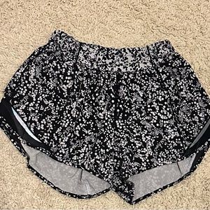 Lululemon Size 4 Tall, running shorts, black & white